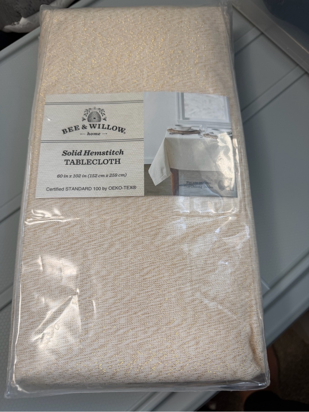 Bee & Willow Home Cream Solid Hemstitch Tablecloth